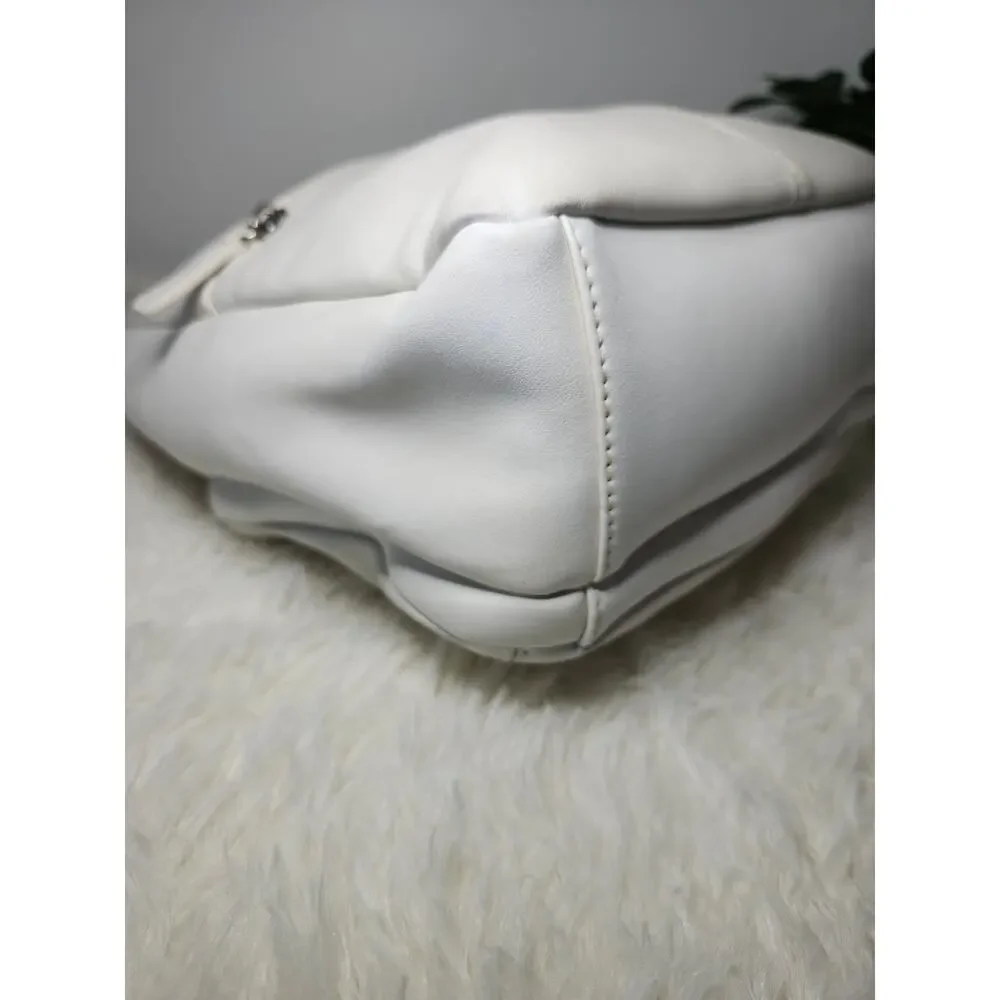 Giani Bernini Hobo Bag White Leather Shoulder Bag Minimalist Zip Pockets